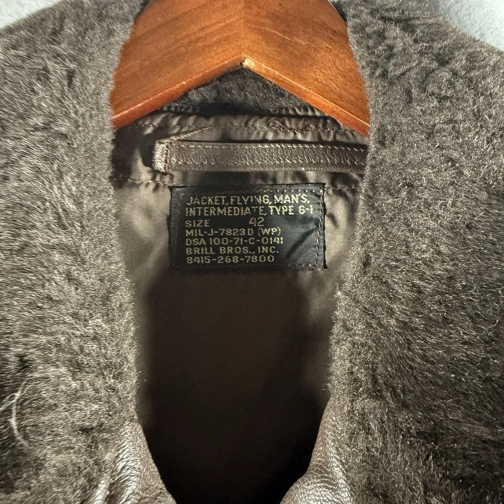 Vintage 1971 Vietnam Era G1 Flight Jacket Brill Bros Brown Leather Bomber Men 42